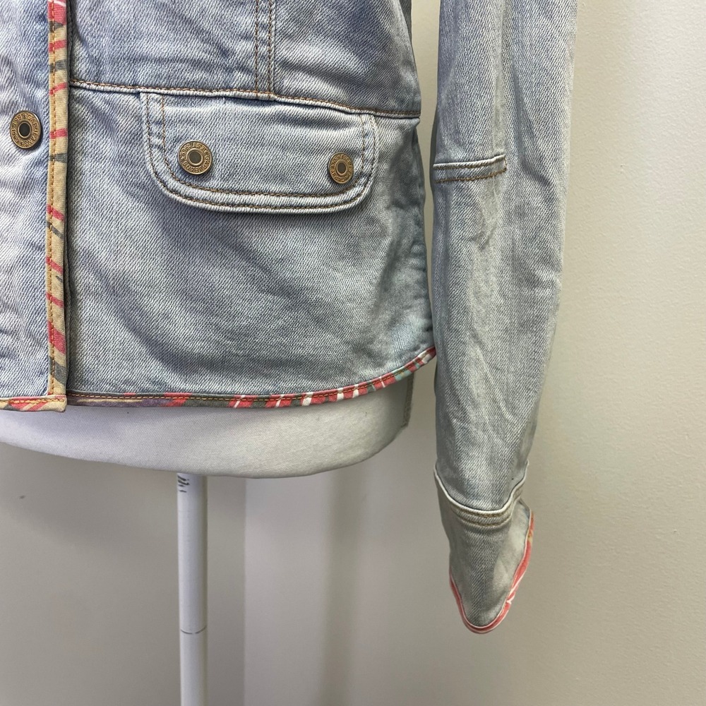 Y2K Gap Stretch Light Wash Mandarin Collar Denim Jacket M Tropical Lining VTG - Picture 4 of 16